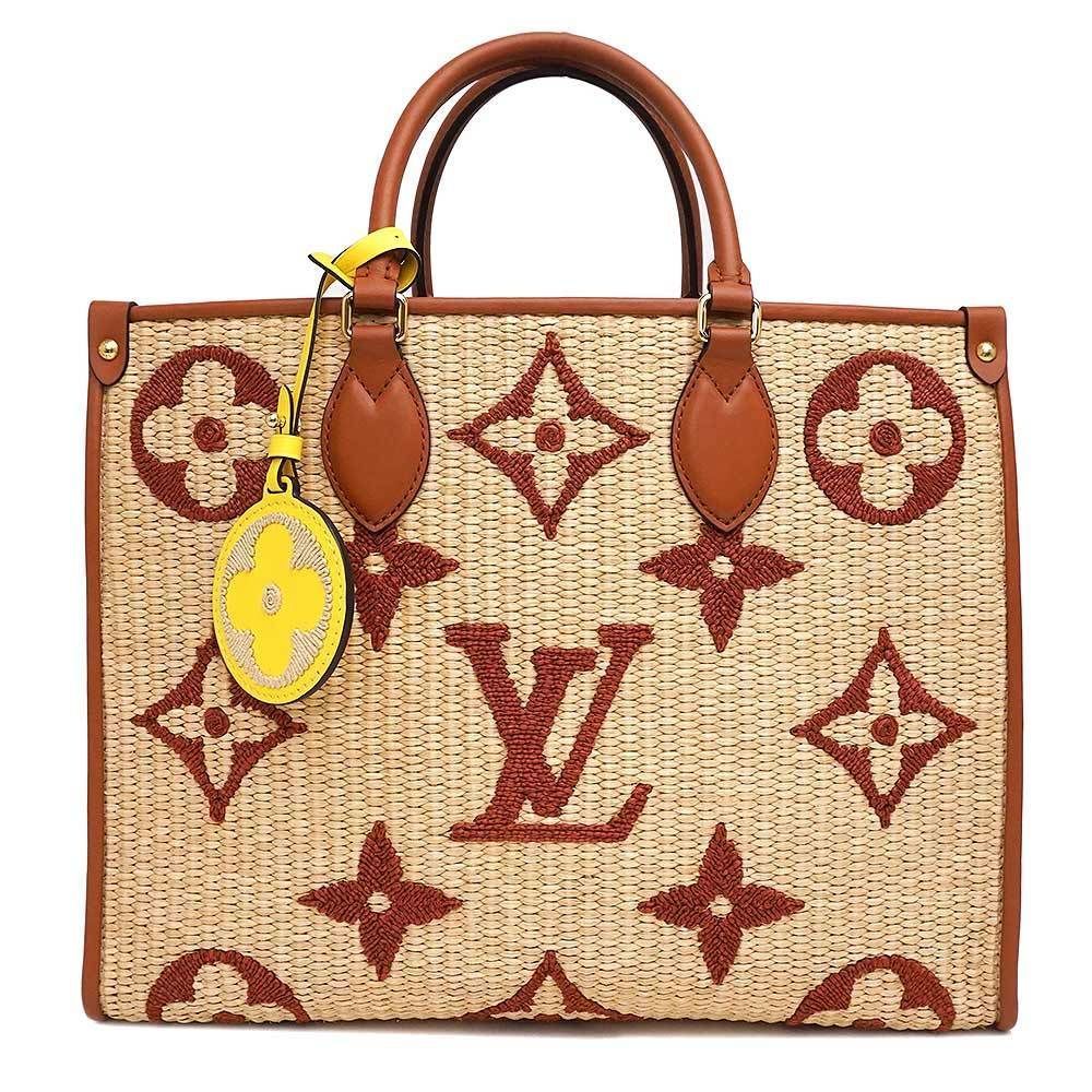 Tote Bag On The Go Monogram Giant Raffia Leather Brown MM 2way